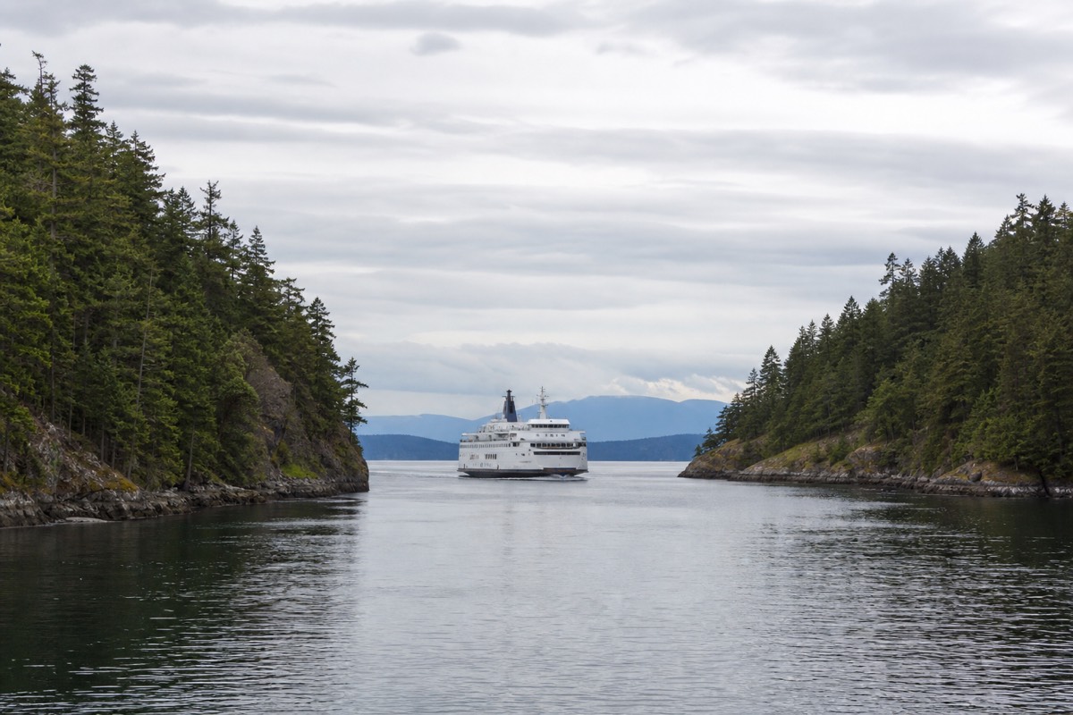 A BC Ferries vessel threading the Gulf Islands