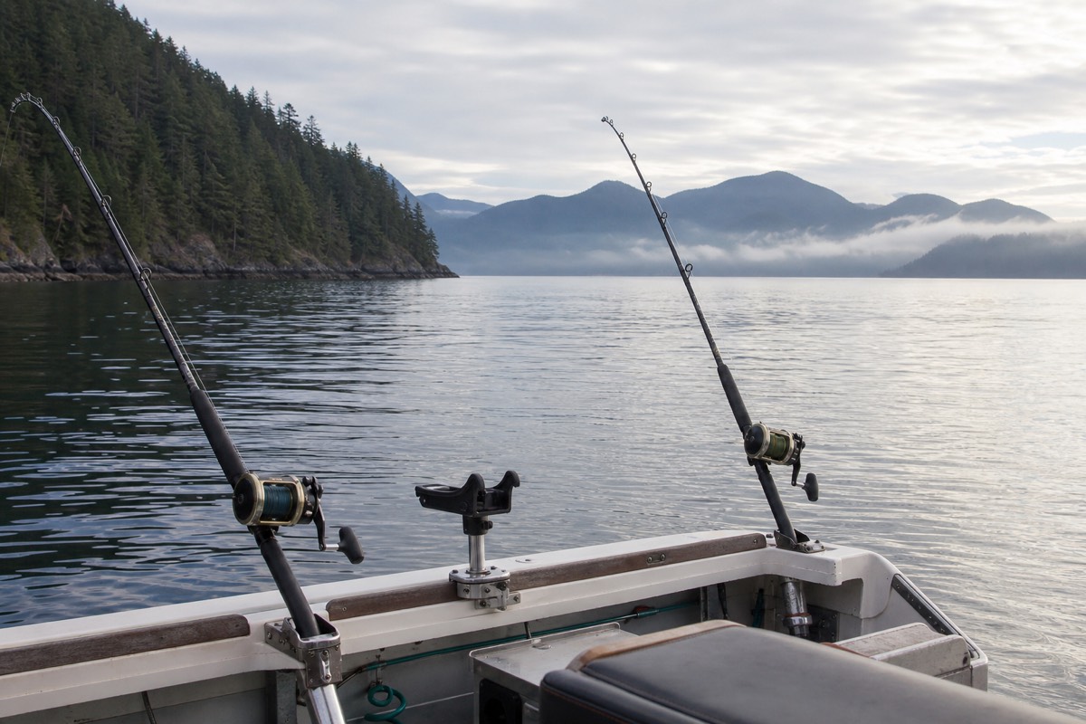 A sport-fishing boat off the Vancouver Island coast